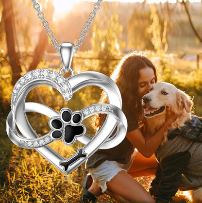 Infinity Necklace with Heart & Paw in Silver – Symbolic Pet Jewellery