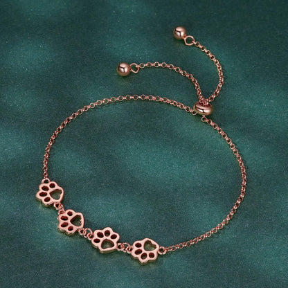 Sterling Silver Dog Paw Print Bracelet – Adjustable Bracelet