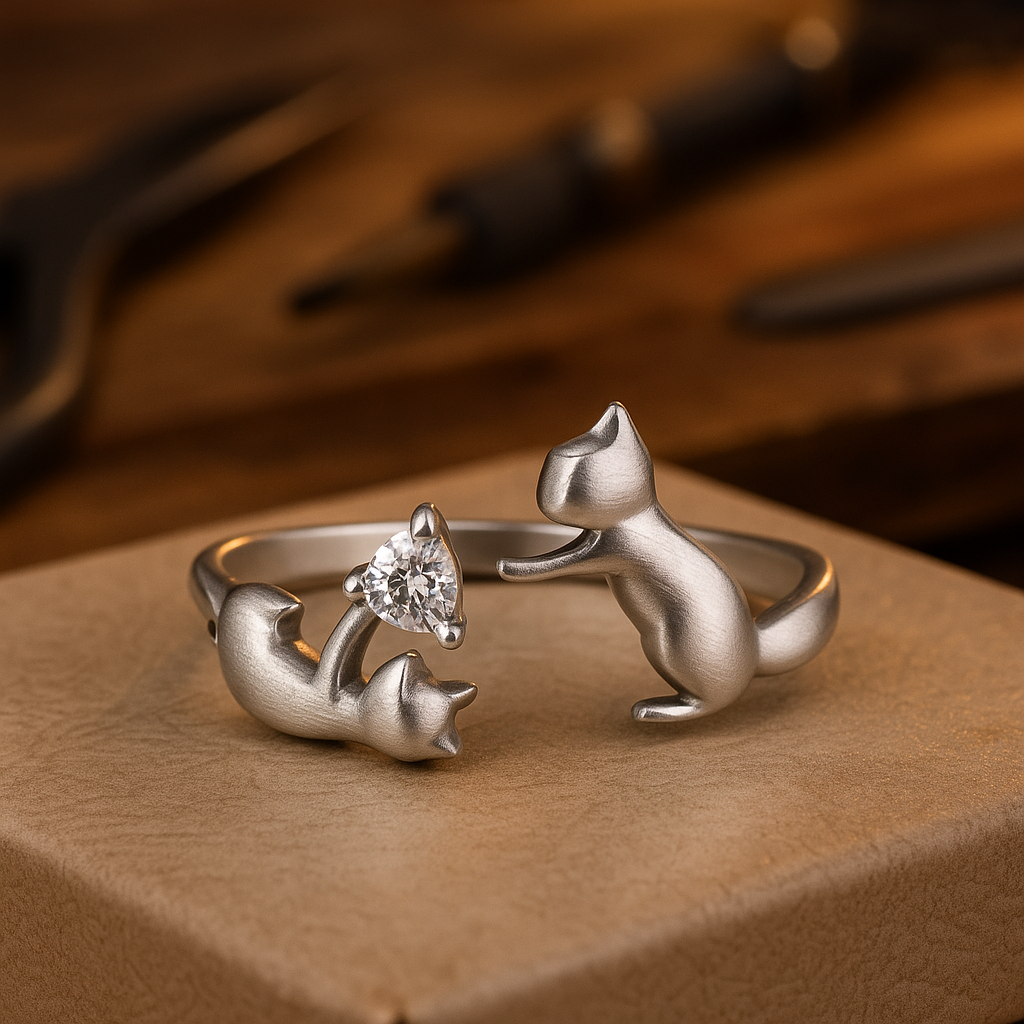 Playful sterling silver necklace with cat design – adjustable with zirconia