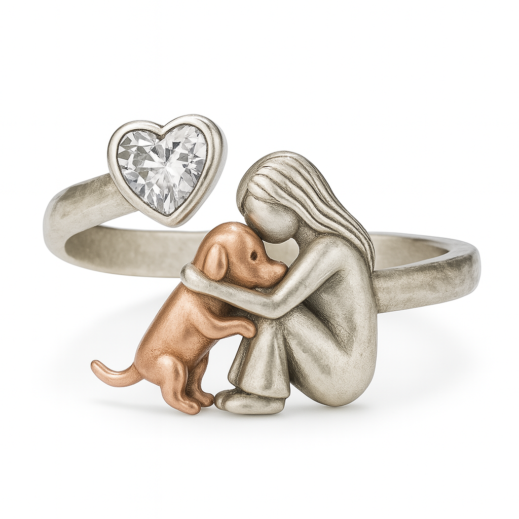 Handmade lucky keyring in silver and white zirconia – adjustable ring