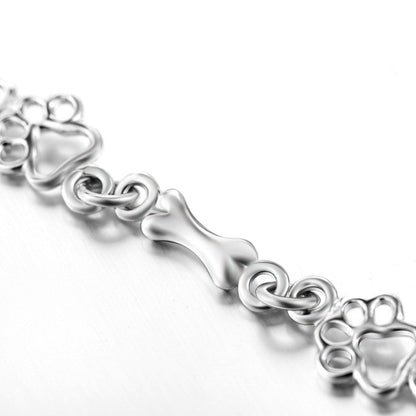 Bracelet with Dog Paw and Bone Charms in Pure Silver