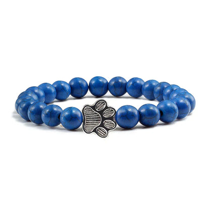 Natural Stone Bracelet with Paw Charm – Elastic Beaded Bracelet for Men & Women