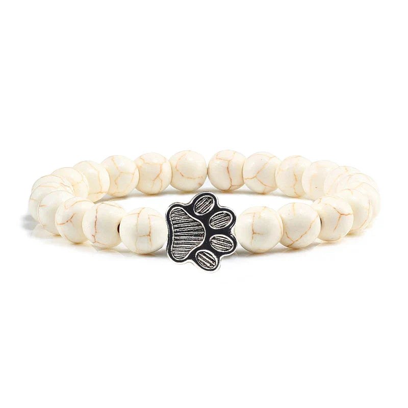 Natural Stone Bracelet with Paw Charm – Elastic Beaded Bracelet for Men & Women