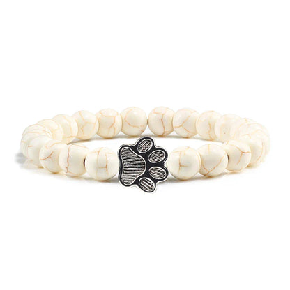 Natural Stone Bracelet with Paw Charm – Elastic Beaded Bracelet for Men & Women