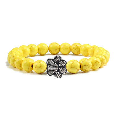 Natural Stone Bracelet with Paw Charm – Elastic Beaded Bracelet for Men & Women
