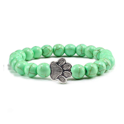 Natural Stone Bracelet with Paw Charm – Elastic Beaded Bracelet for Men & Women