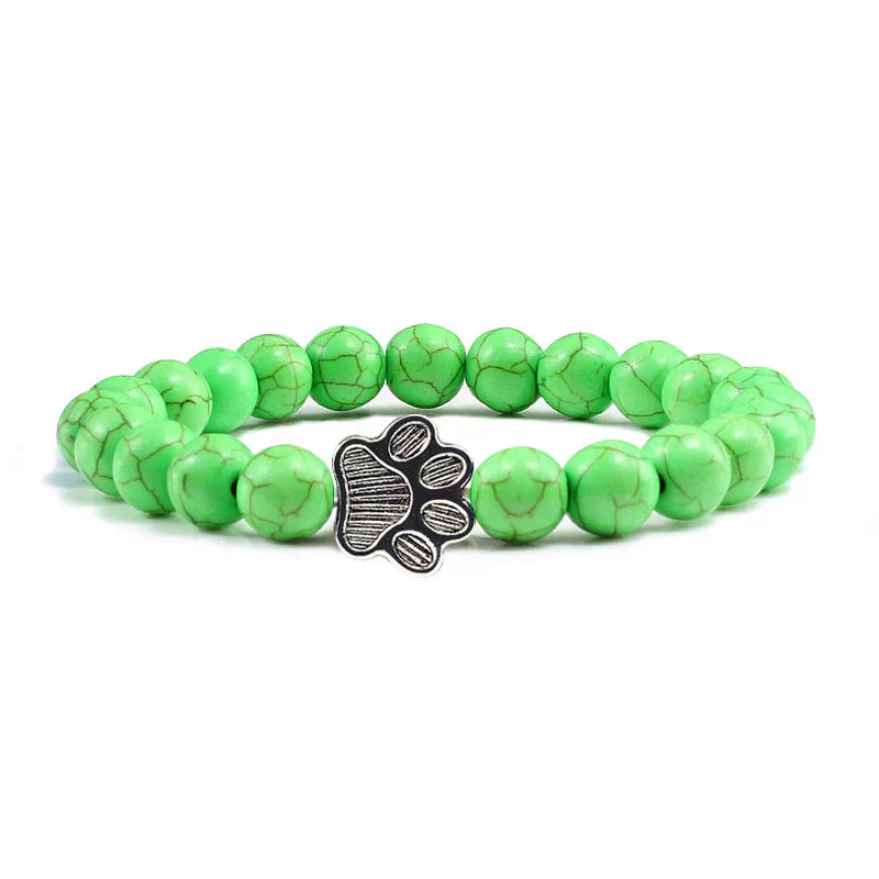Natural Stone Bracelet with Paw Charm – Elastic Beaded Bracelet for Men & Women