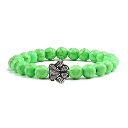 Natural Stone Bracelet with Paw Charm – Elastic Beaded Bracelet for Men & Women