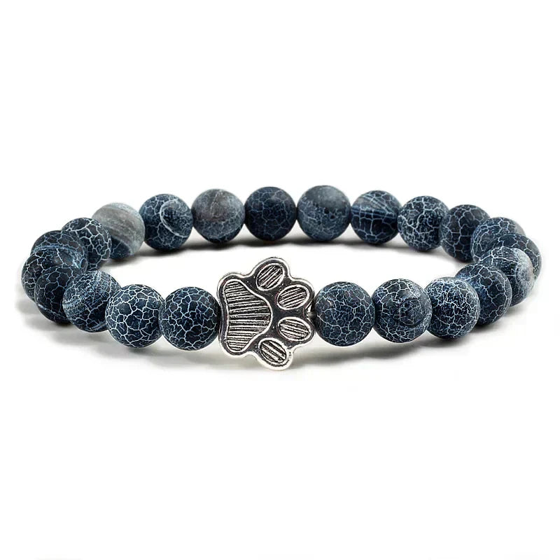 Natural Stone Bracelet with Paw Charm – Elastic Beaded Bracelet for Men & Women