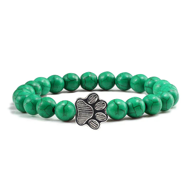 Natural Stone Bracelet with Paw Charm – Elastic Beaded Bracelet for Men & Women