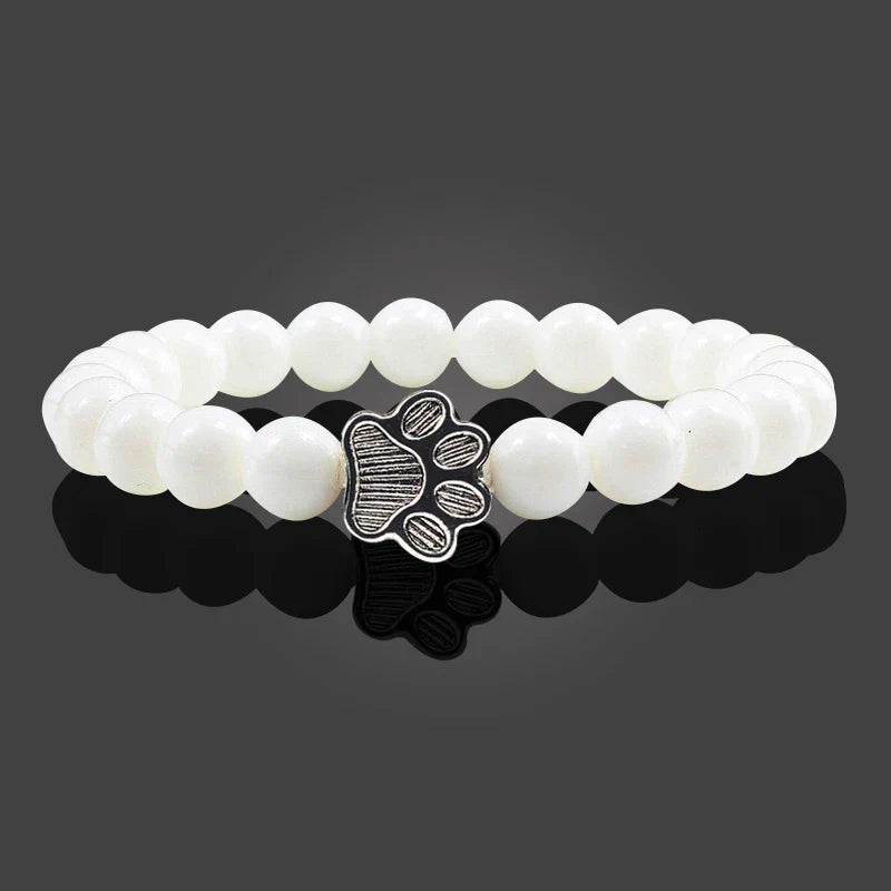 Natural Stone Bracelet with Paw Charm – Elastic Beaded Bracelet for Men & Women
