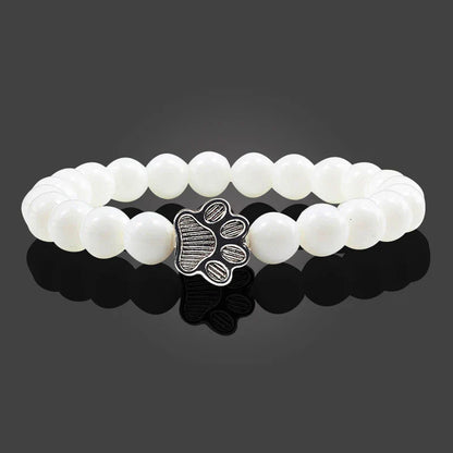 Natural Stone Bracelet with Paw Charm – Elastic Beaded Bracelet for Men & Women