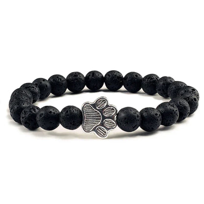 Natural Stone Bracelet with Paw Charm – Elastic Beaded Bracelet for Men & Women
