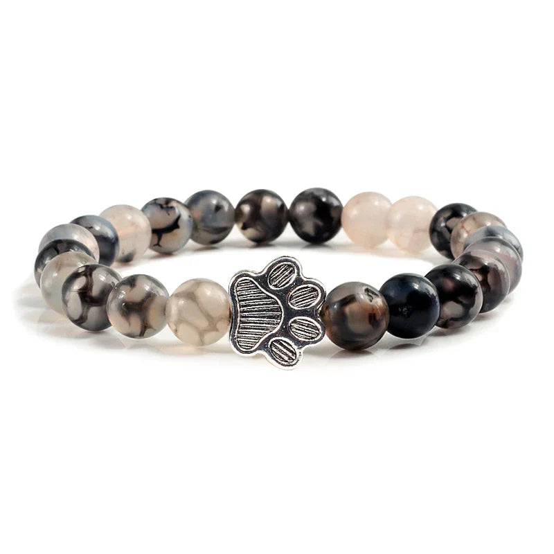Natural Stone Bracelet with Paw Charm – Elastic Beaded Bracelet for Men & Women