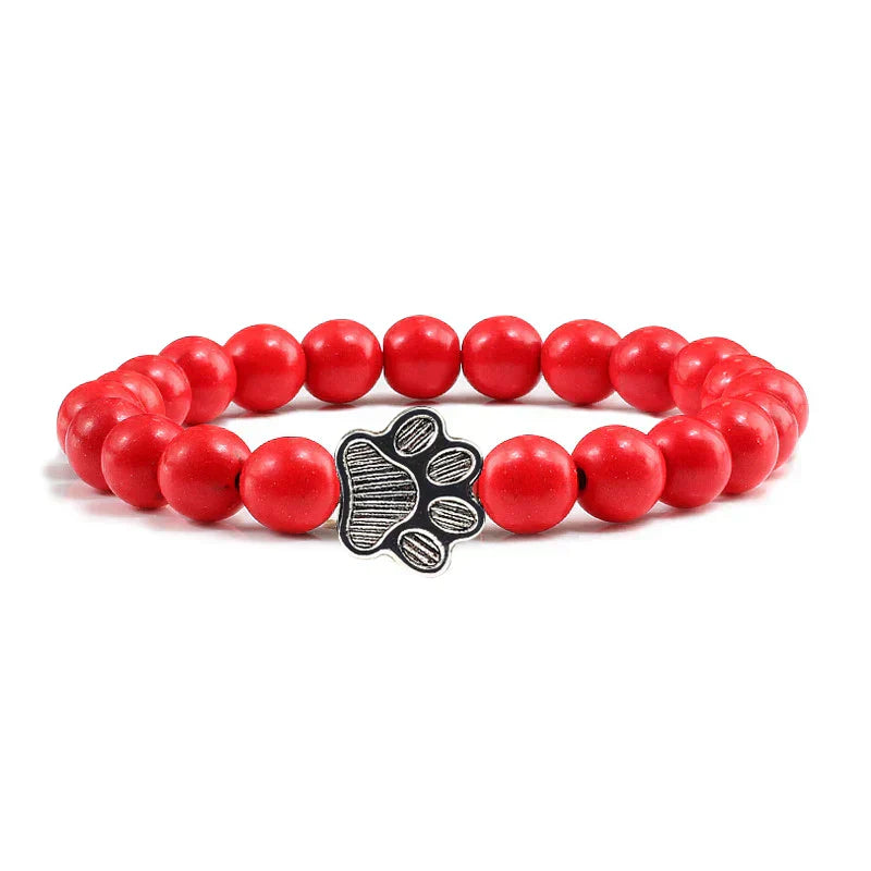 Natural Stone Bracelet with Paw Charm – Elastic Beaded Bracelet for Men & Women