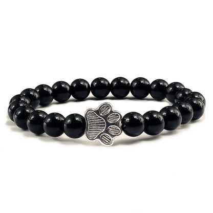 Natural Stone Bracelet with Paw Charm – Elastic Beaded Bracelet for Men & Women
