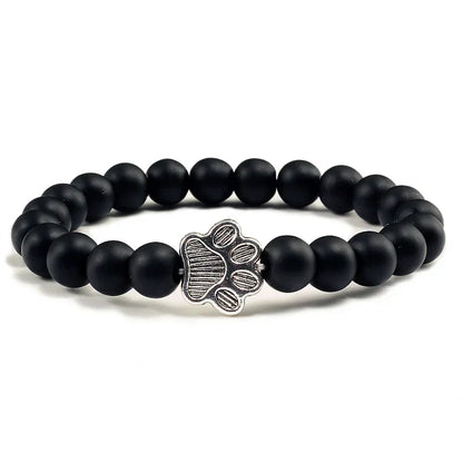 Natural Stone Bracelet with Paw Charm – Elastic Beaded Bracelet for Men & Women