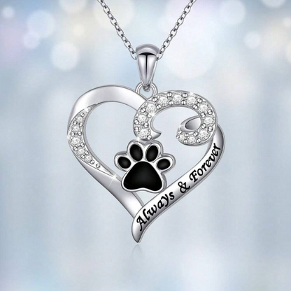 Soft Heart Dog Paw Necklace in Stainless Steel