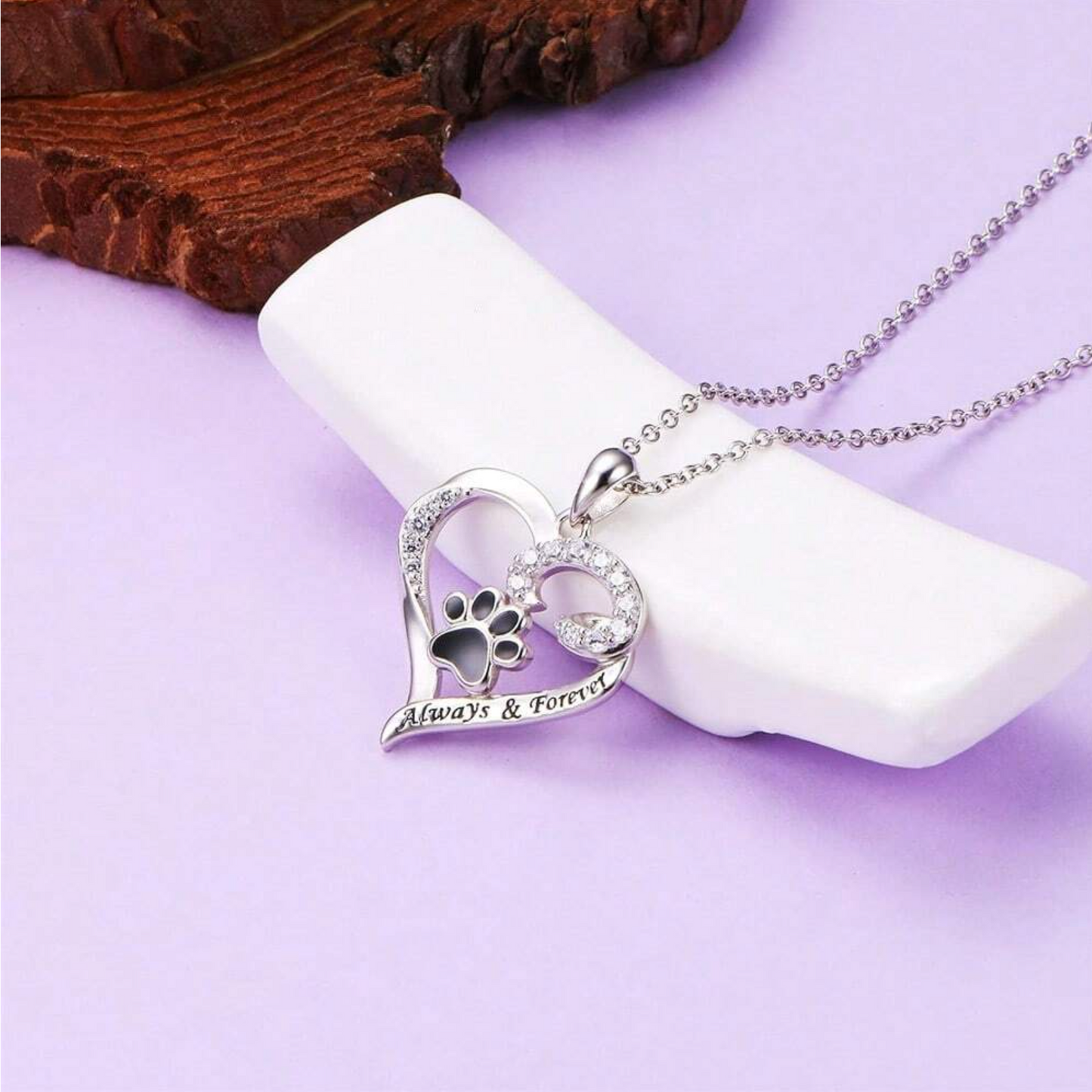 Soft Heart Dog Paw Necklace in Stainless Steel