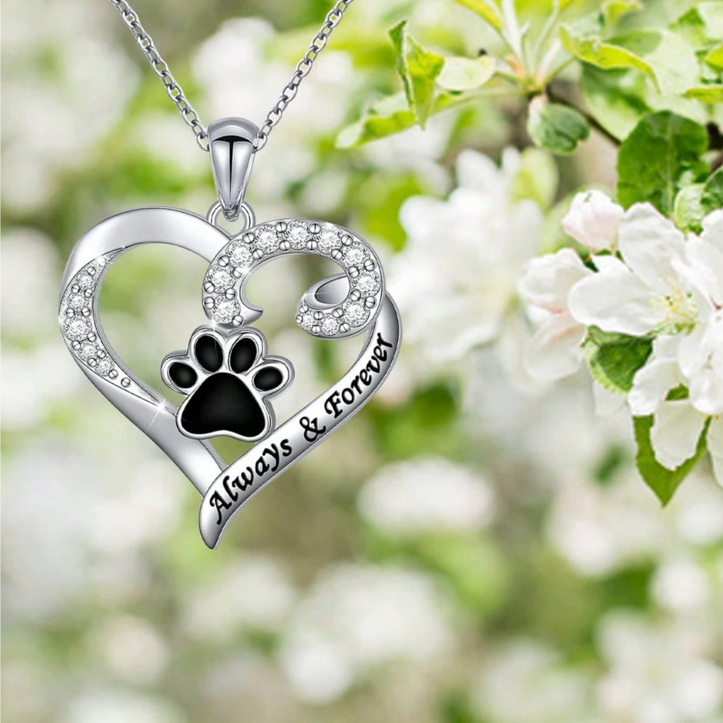Soft Heart Dog Paw Necklace in Stainless Steel