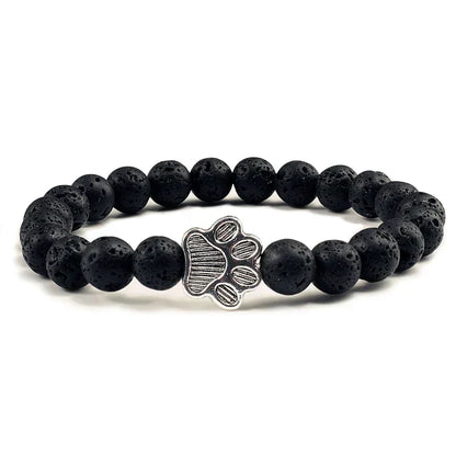 Natural Stone Bracelet with Paw Charm – Elastic Beaded Bracelet for Men & Women
