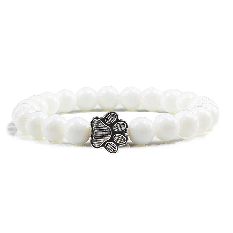 Natural Stone Bracelet with Paw Charm – Elastic Beaded Bracelet for Men & Women
