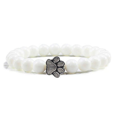 Natural Stone Bracelet with Paw Charm – Elastic Beaded Bracelet for Men & Women