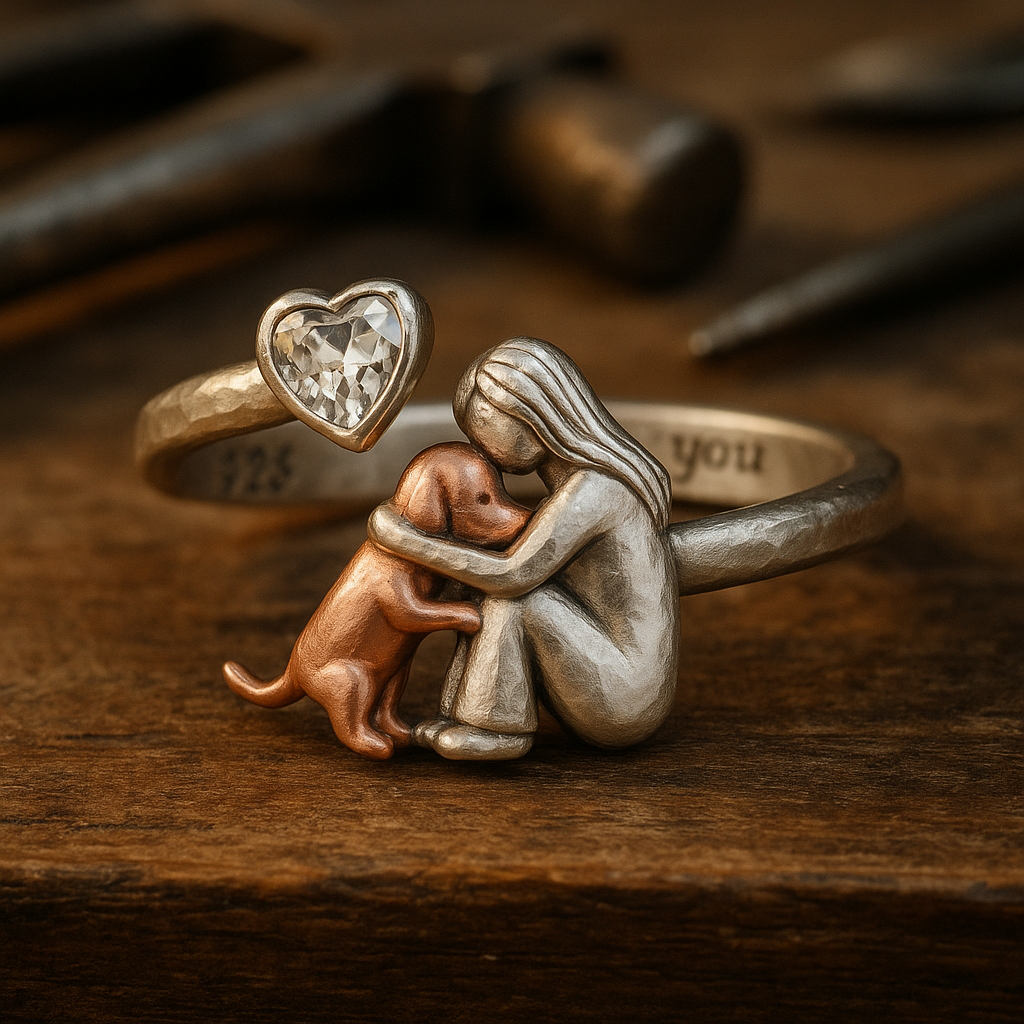 Handmade lucky keyring in silver and white zirconia – adjustable ring