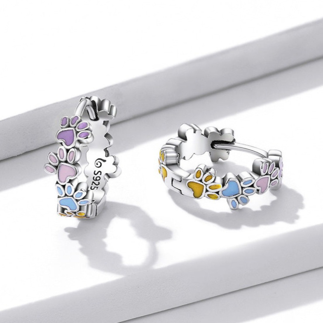 Colourful Paws Hoop Earrings made from sterling silver
