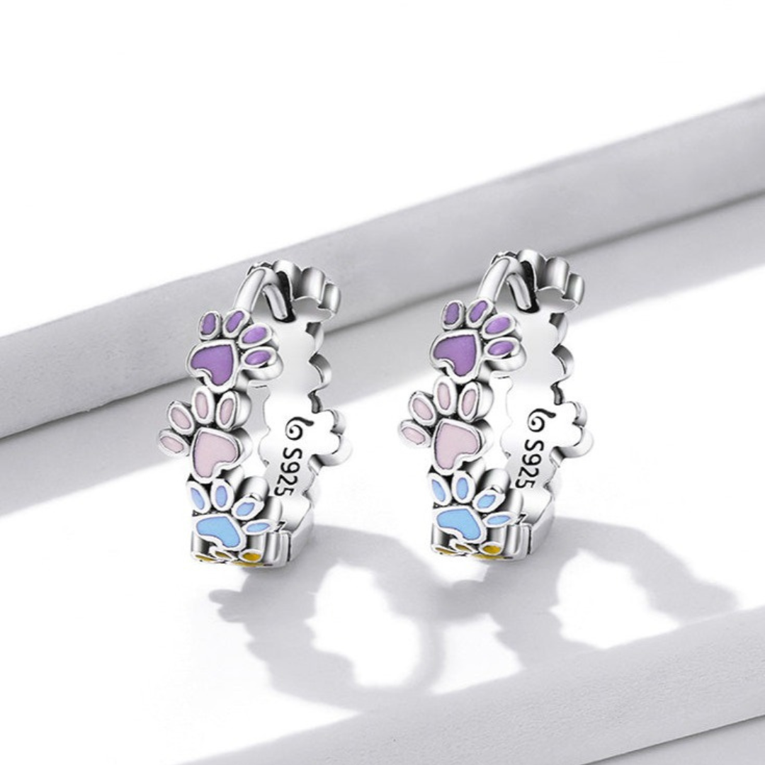 Colourful Paws Hoop Earrings made from sterling silver