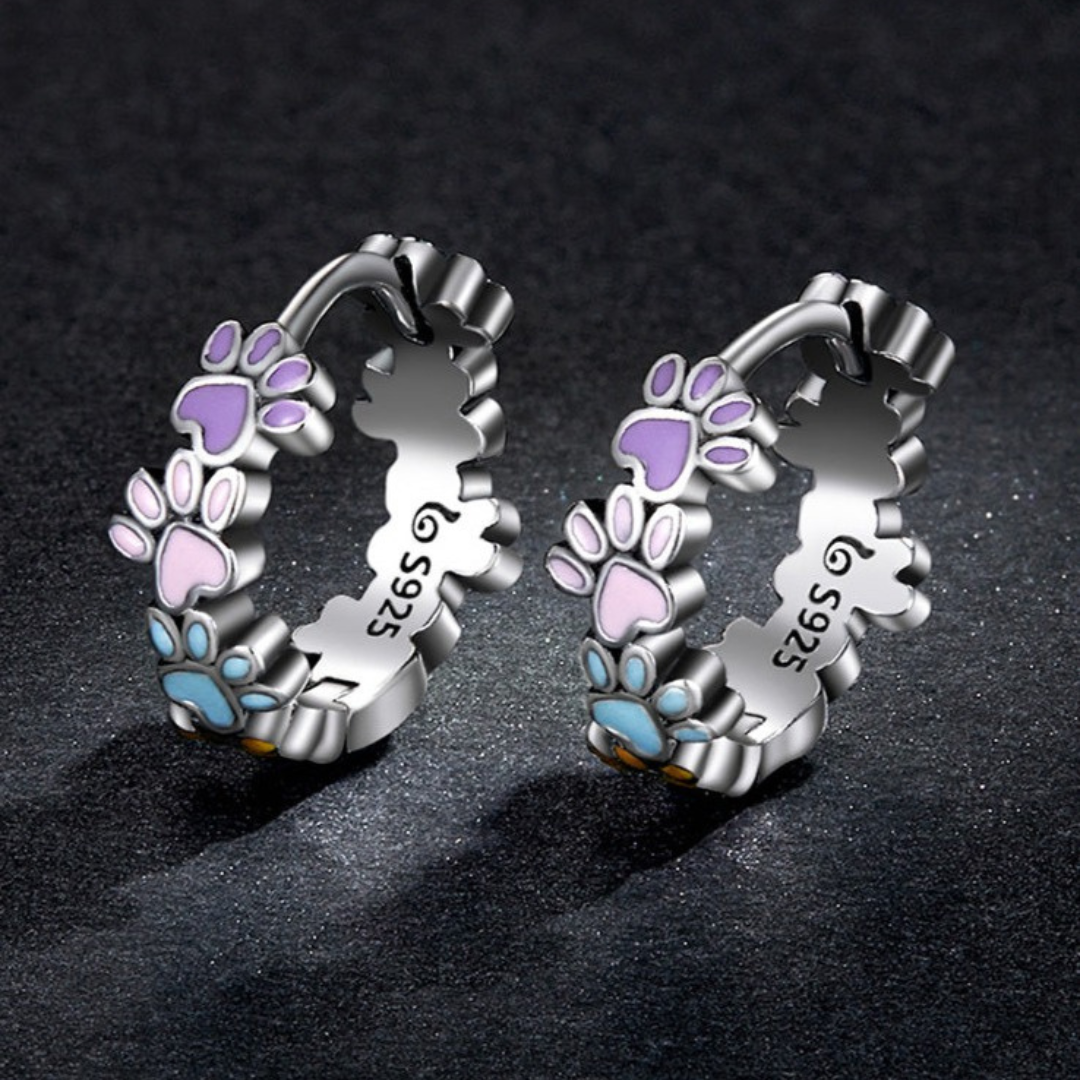 Colourful Paws Hoop Earrings made from sterling silver
