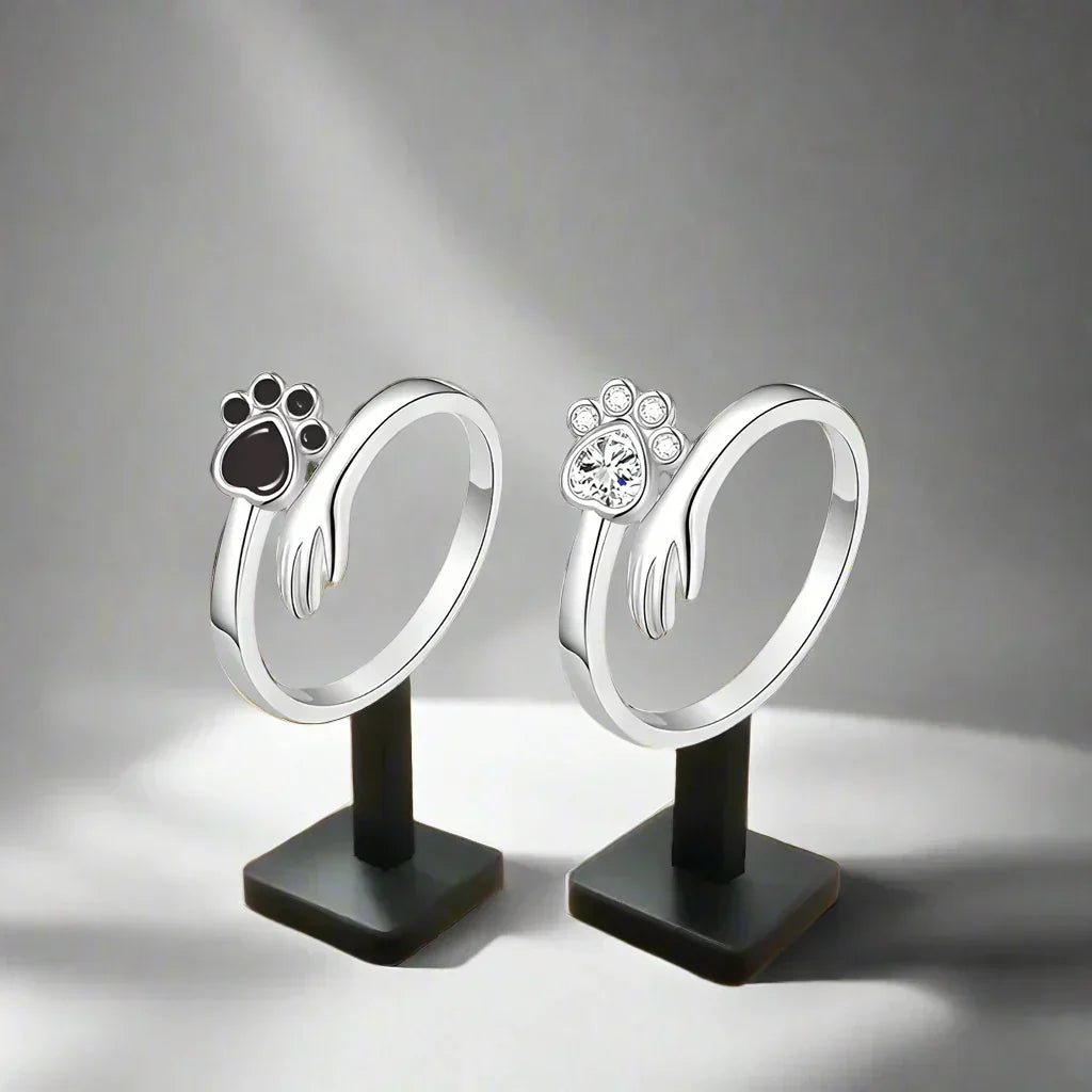 Adjustable Paw Ring in Sterling Silver – Hand-in-Paw Design