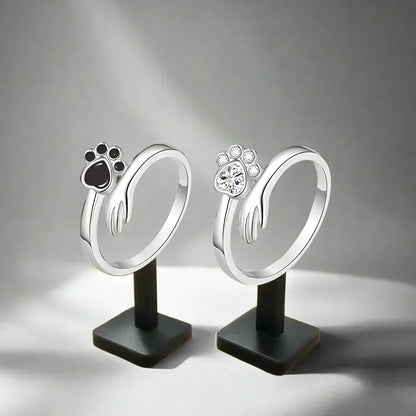 Adjustable Paw Ring in Sterling Silver – Hand-in-Paw Design