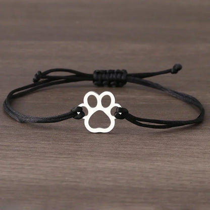 Adjustable Paw Bracelet with Black and Red Cord