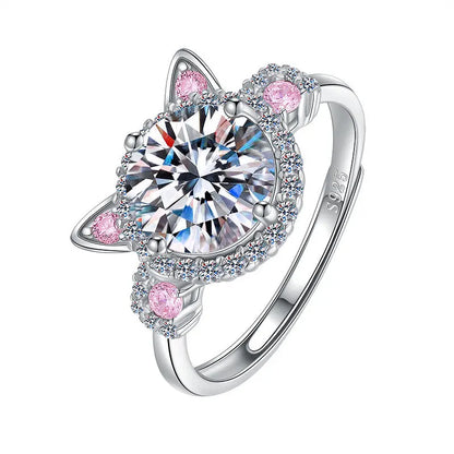 Adjustable Cat Ring with Zirconia – Cute Ladies' Ring