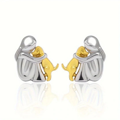 Sweet two-tone hugging earrings in silver and gold