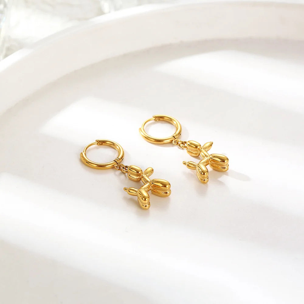 Mini Balloon Dog Earrings – Gold Hoops with Playful Dog Closure