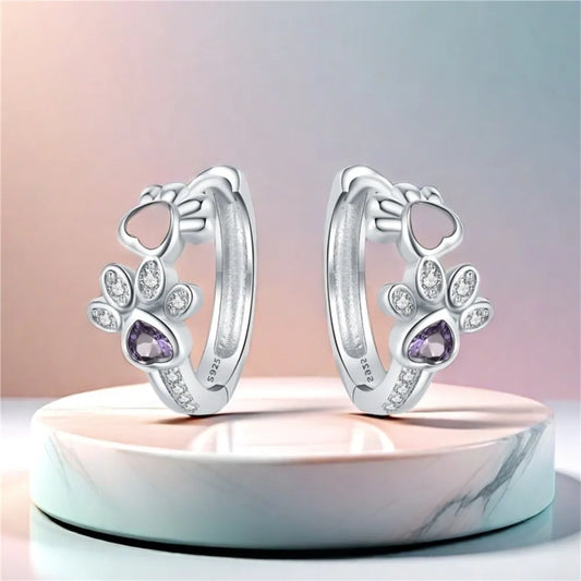 Paw Earrings in Sterling Silver – Zirconia & Heartstone Jewellery for Women
