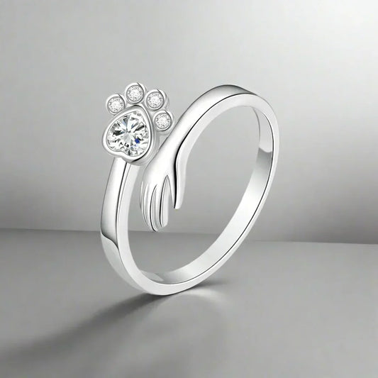 Adjustable Paw Ring in Sterling Silver – Hand-in-Paw Design