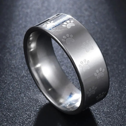 Handmade Rainbow Stainless Steel Ring with Paw Print