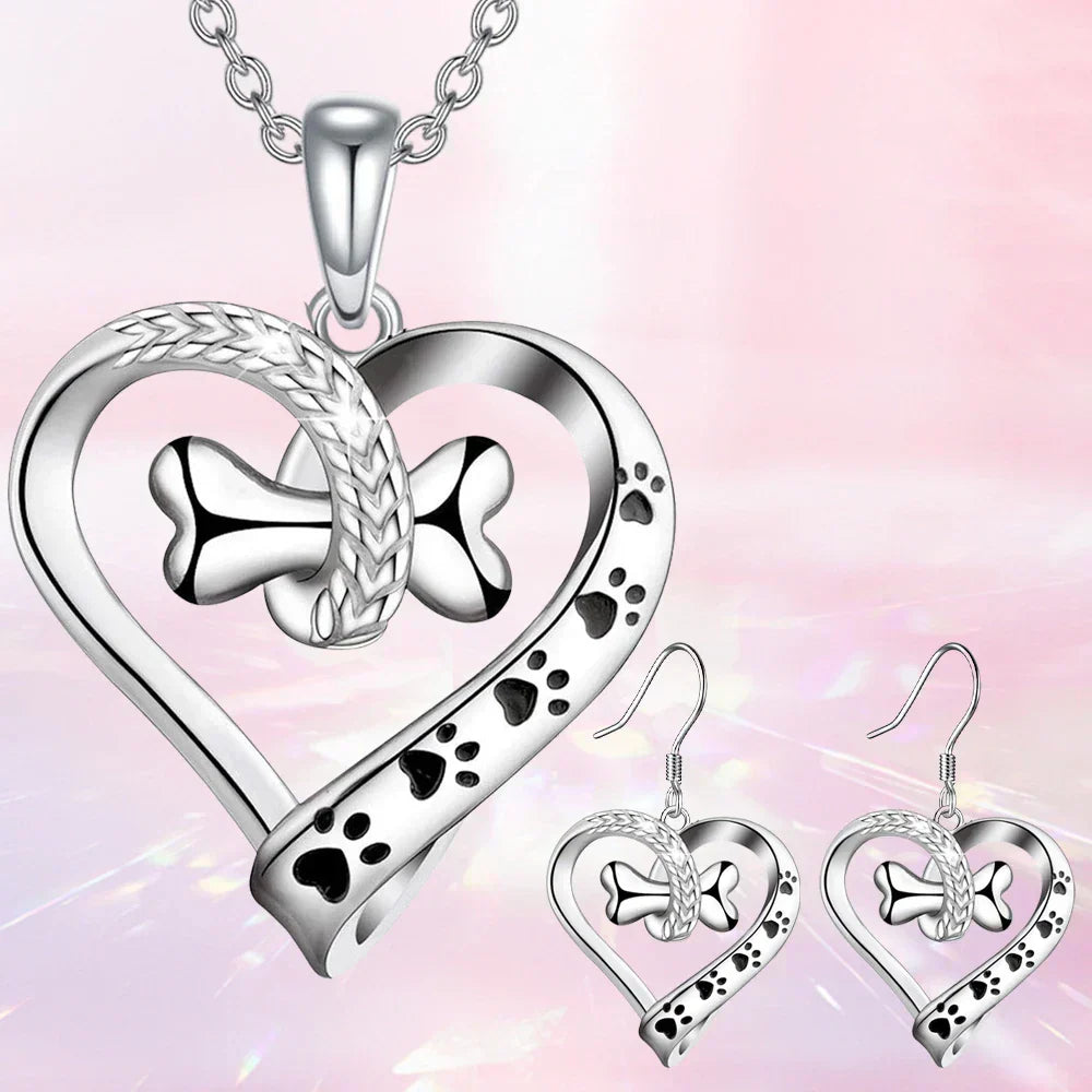Jewellery Set with Dog Paw, Heart & Bone – 2-Piece Set
