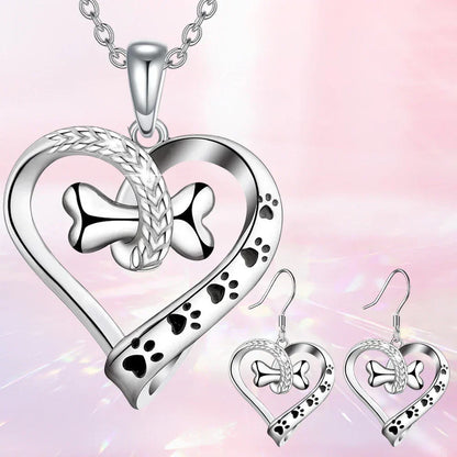 Jewellery Set with Dog Paw, Heart & Bone – 2-Piece Set