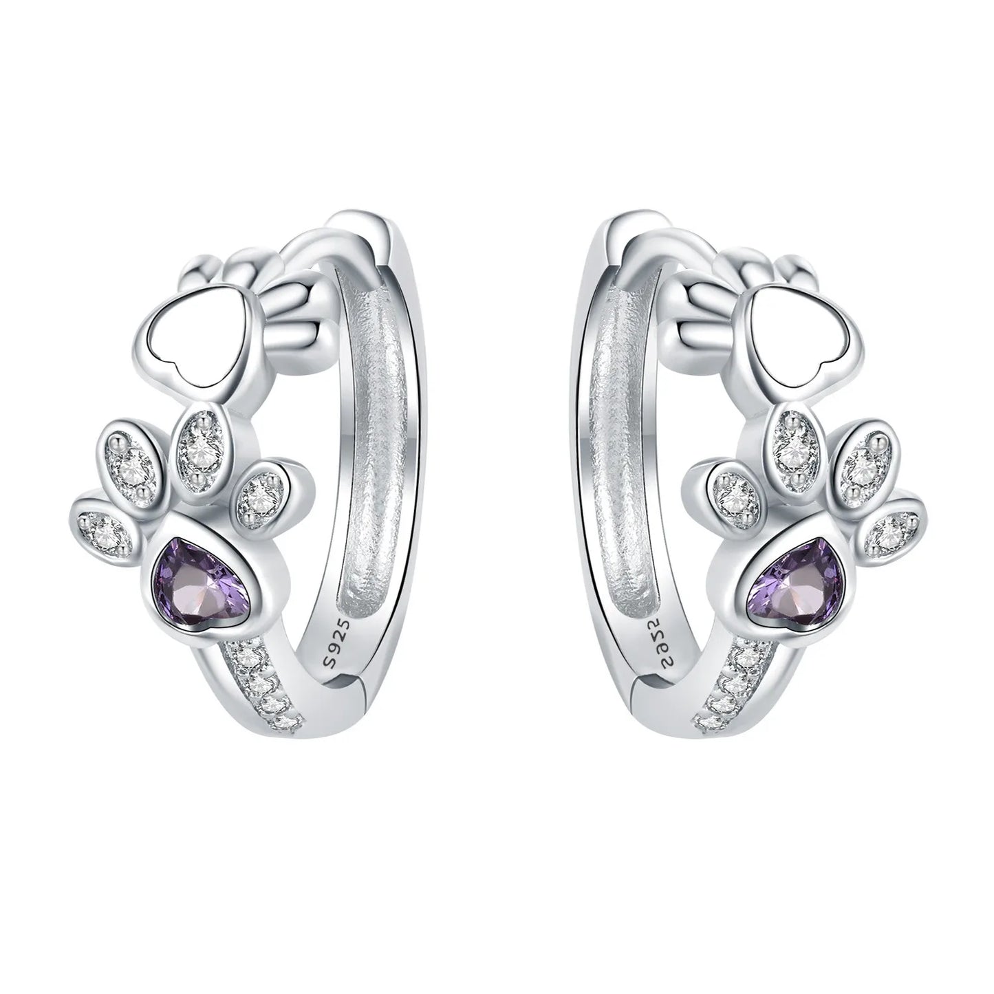 Paw Earrings in Sterling Silver – Zirconia & Heartstone Jewellery for Women