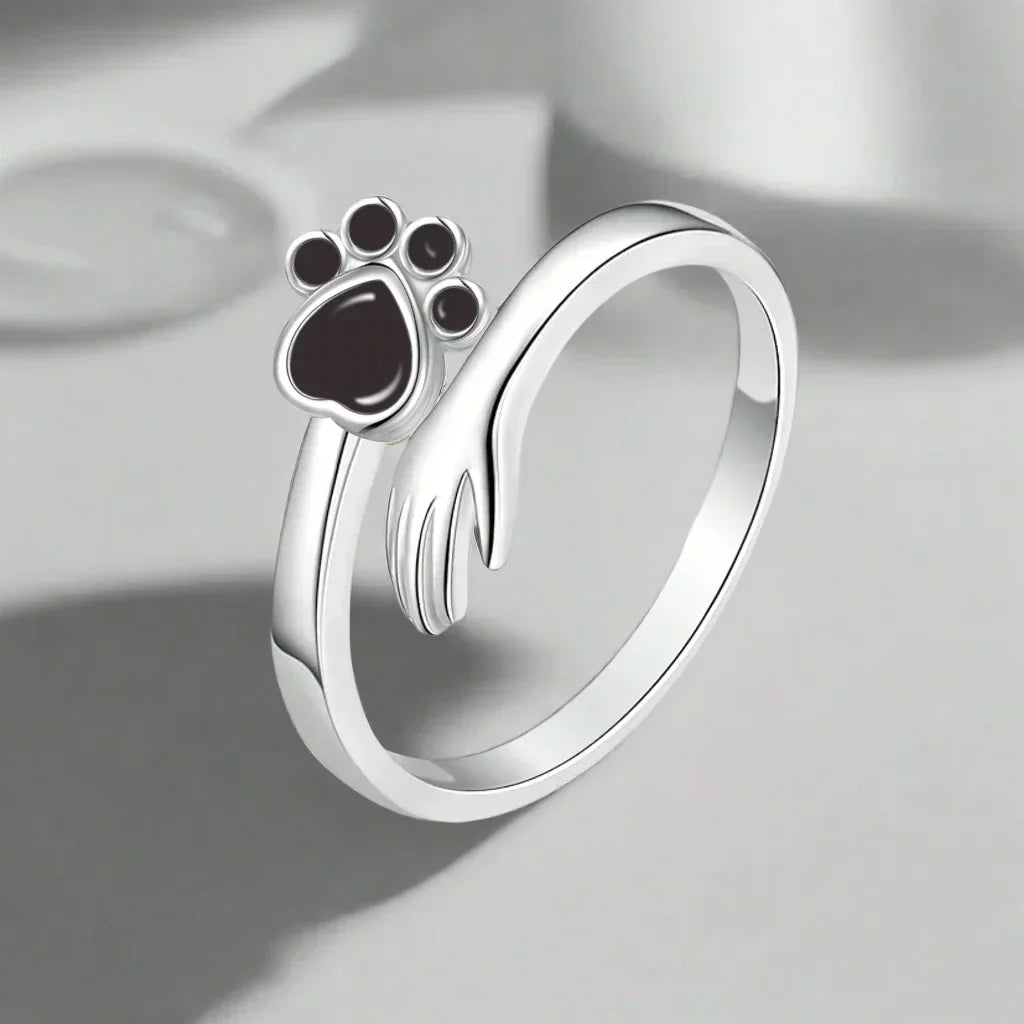 Adjustable Paw Ring in Sterling Silver – Hand-in-Paw Design