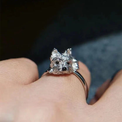 Open dog ring in retro style – adjustable animal motif ring for women