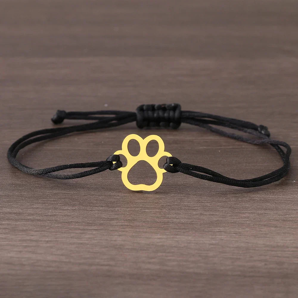 Adjustable Paw Bracelet with Black and Red Cord