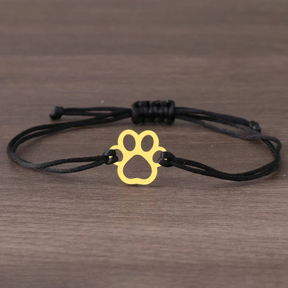 Adjustable Paw Bracelet with Black and Red Cord