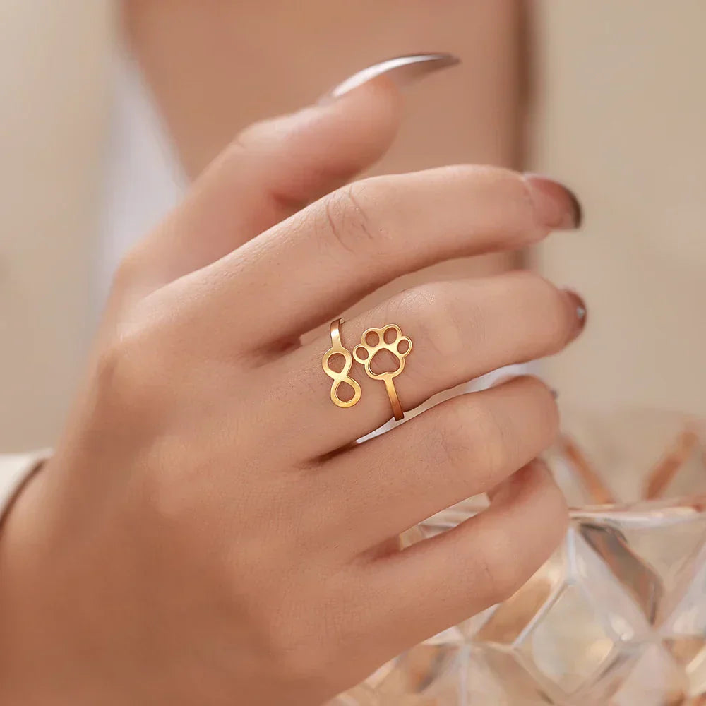 Adjustable Infinity Paw Ring in Stainless Steel – Symbolic Partner Ring for Women
