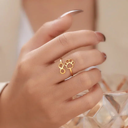 Adjustable Infinity Paw Ring in Stainless Steel – Symbolic Partner Ring for Women