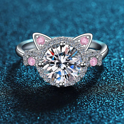 Adjustable Cat Ring with Zirconia – Cute Ladies' Ring